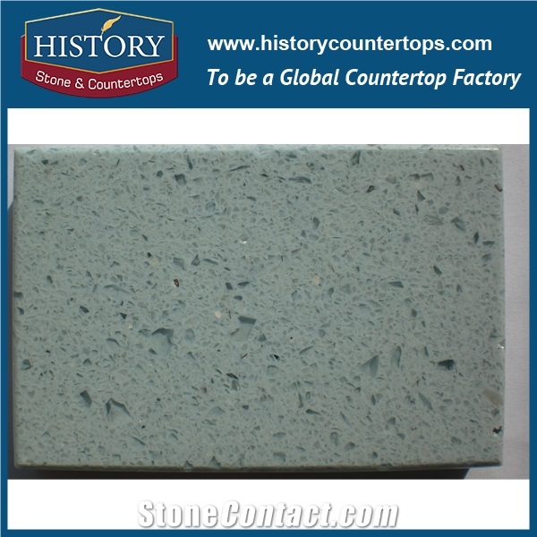 Preia Blue Historystone with Polished and Smoothed Surface Synthetic Crystal Tile and Slab Quartz Stone for Bathroom Vanity Tops or Countertops.