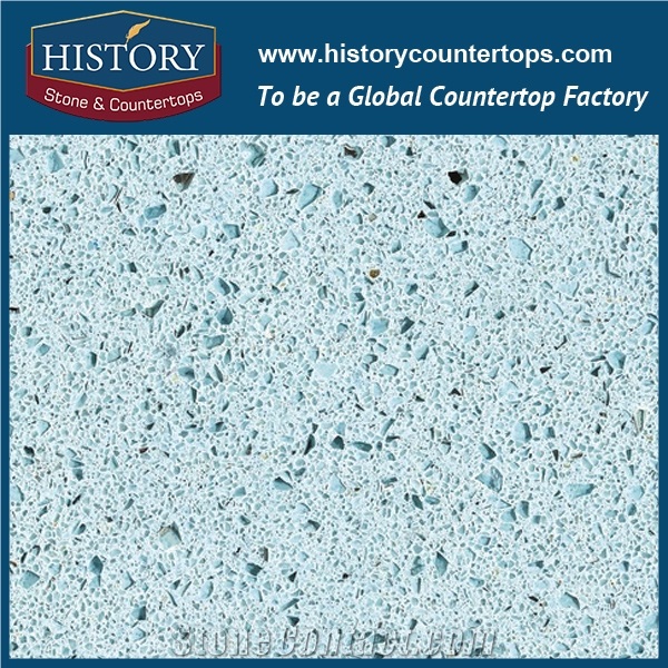 Preia Blue Historystone with Polished and Smoothed Surface Synthetic Crystal Tile and Slab Quartz Stone for Bathroom Vanity Tops or Countertops.