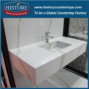 Project Bathroom in Calacatta White with High Polished Texture Man Made Marble Quartz Stone for Vanity Countertops or Tops.