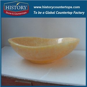 Reliable Factory Directly Sale Yellow Honey Onyx Stone Vessel Pedestal Wash Basins Natrual Stone, Black& White Color Basin with High Quality