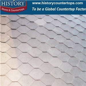 Roof Slate Tile & Covering Stone, Purple Square Pattern Slate Roofing Paving Covering with Two Cut Comers