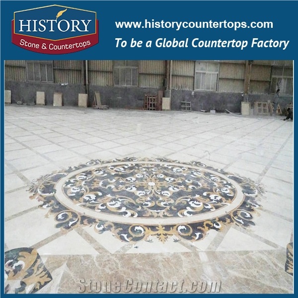 Rosso Verona, Nero Marguina,A Cream Marfil Beige Marble Stone Designs Water Jet Mosaic Tiles, Round Florence Hotel, Villa, Mall Floor Medallions