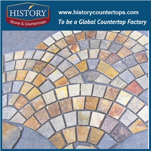 Rusty Granite Fan Pattern Cobblestone Flagstone on Net, Interior and Exterior Flooring Stone, Decorative Plaza Floor Covering