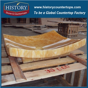 Single Bowl Offset Extra Deep Undermount Sink Countertop, Outstanding Pollution-Resistance High Quality Yellow Honey Onyx Stone with Eased Edge