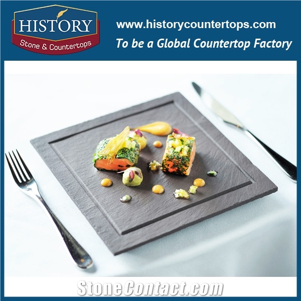 Slate Square Rock Plate, China Black Sushi Board Slate Dinnerware Dishes