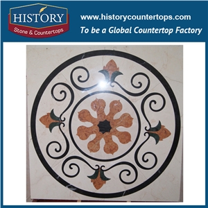Spain Beige, Light Emperador, Black Marble Designs, Water Jet Cut Floor Inlay Mosaic Tiles, Square Simple Pictures Medallions for Villa, Hotel