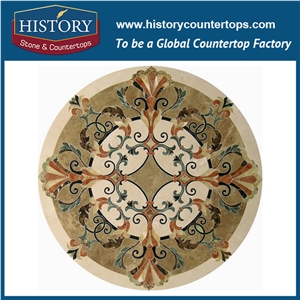 Spain Cream Marfil, Mint Verde, Dark Emperador Marble Stone Machines Water Jet Cut Best Mosaic Tiles, Round Florence Restaurant Floor Medallions