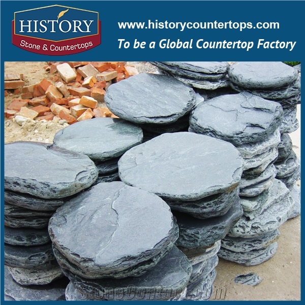 Tumbled Cut to Size Green Slate Stepping Stone, Black Round Slate Flagstone, Walkway Pavers, Flagstone Patio