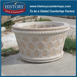 Western Style China G682 Beige Granite Stone Garden Landscaping Flowerpots, Cup Shape Round Mini Planters Boxes for Balcony, Park, Home