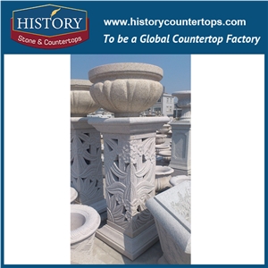 Western Style Decorative G682 Beige Natural Granite Stone Round Ornamental Flowerpots Stands, Exterior Landscaping Flower Planters Pots