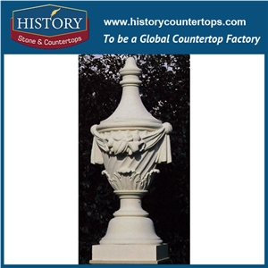 White Color Limestone European Style High Carving Flower Planters Boxes, Best Main Gates Flowerpots Vases Stands