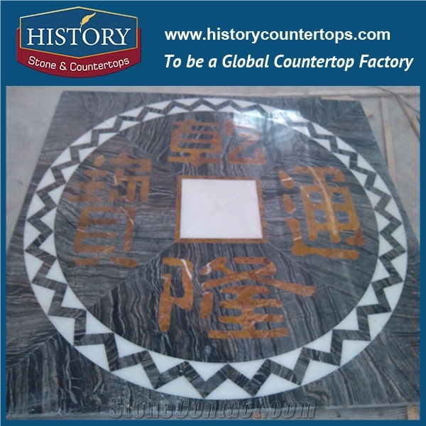 White Jade, Black, Gold Stone Marble Designs Water Jet Cutting Decorative Mosaic Shower Floor Covering Tiles Square Coins Arts Medallions