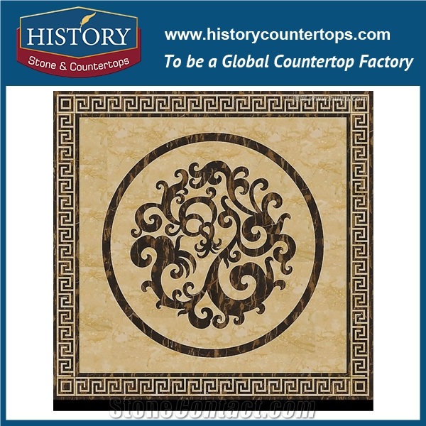 White Jade, Black Marble Stone Designs Water Jet Cutting Mosaic Tiles Arts Hotel Floor Covering Square China Dragons Pattern Medallions