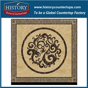 White Jade, Black Marble Stone Designs Water Jet Cutting Mosaic Tiles Arts Hotel Floor Covering Square China Dragons Pattern Medallions