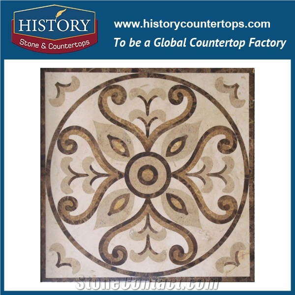 White Jade, Cream Marfil, Brown Marble Stone Water Jet Premium Sicis Mosaic Decorative Tiles Molds Square Chinese Characters Medallions