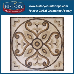 White Jade, Cream Marfil, Brown Marble Stone Water Jet Premium Sicis Mosaic Decorative Tiles Molds Square Chinese Characters Medallions