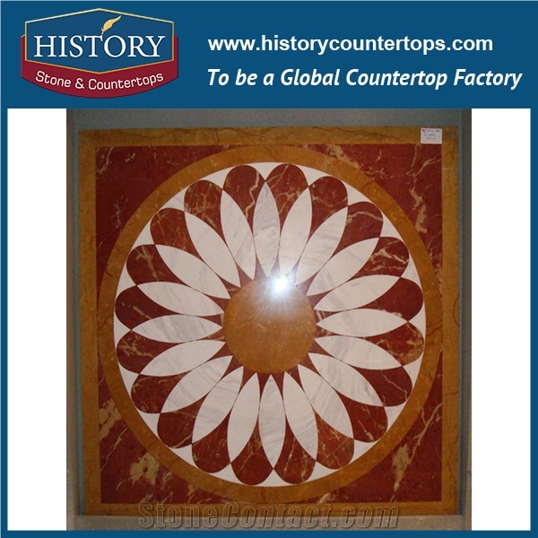 White Jade, Cream Marfil, Brown Marble Stone Water Jet Premium Sicis Mosaic Decorative Tiles Molds Square Chinese Characters Medallions