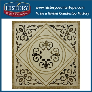 White Jade, Cream Marfil, Brown Marble Stone Water Jet Premium Sicis Mosaic Decorative Tiles Molds Square Chinese Characters Medallions