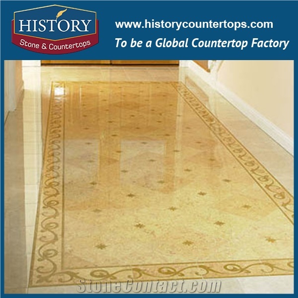 White Jade, Cream Marfil Marble Ocean Red Granite Water Jet Cut Best Stone Mosaic Tiles, Rectangular Shuriken Restaurant Floor Covering Medallions