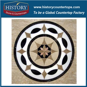 White Jade, Cream Marfil, Nero Marguina Marble Stone Water Jet Premium Sicis Mosaic Decorative Tiles Molds Square Flower Leaf Medallions