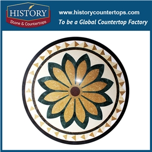 White Jade, Dark Emperador, Inca Gold, Water Jet Mosaic Tiles Round Shape Florence Natural Stone Artistic Medallions for Villa, Hotel, Living Room