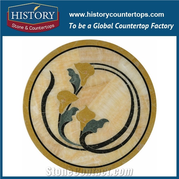 White Jade, Dark Emperador, Inca Gold, Water Jet Mosaic Tiles Round Shape Florence Natural Stone Artistic Medallions for Villa, Hotel, Living Room
