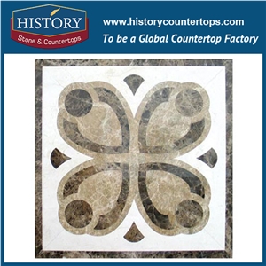White Jade, Light Emperador, Black, Red Marble Stone Water Jet Mosaic Tiles, Square Sunflower Villa, Lobby, Hotel Entrance Flooring Medallions