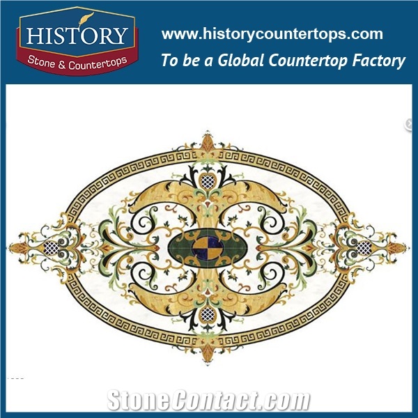 White Jade, Mint Verde, Black Marble Water Jet Cutting Decorative Mosaic Shower Floor Covering Tiles Oval Abstract Arts Floor Medallions