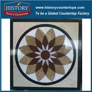 White Jade, Verde and Pink Marble Water Jet Mosaic Home Decoration Tiles, Square Roses Pictures Hotel, Villa, Mall Floor Covering Medallions