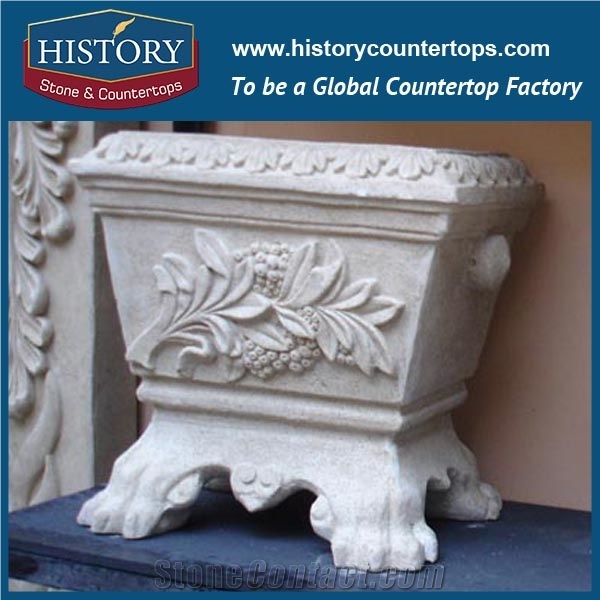 White Limestone Natural Stone Carving Flower Flowerpots for Sale Arts and Crafts Gardening Planters Pots for Garden, Park