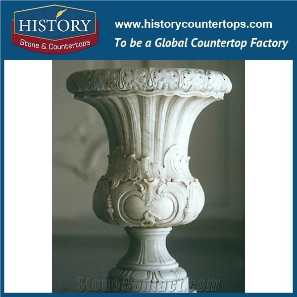 White Limestone Natural Stone Carving Flower Flowerpots for Sale Arts and Crafts Gardening Planters Pots for Garden, Park