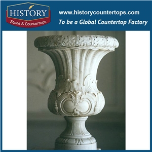 White Limestone Natural Stone Carving Flower Flowerpots for Sale Arts and Crafts Gardening Planters Pots for Garden, Park