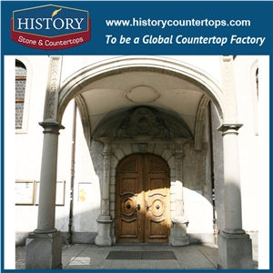 White Sandstone Carving Arched Door Surrounds with Columns, Gorgeous Exterior Front Gates Entrance Door Frames