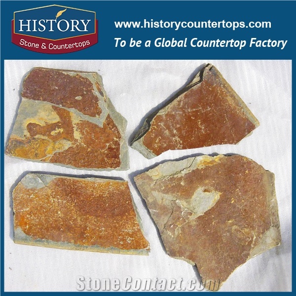 Yellow Rusty Chinese Irregular Slate Flagstone for Road Covering, Landscaping Stone, Patio