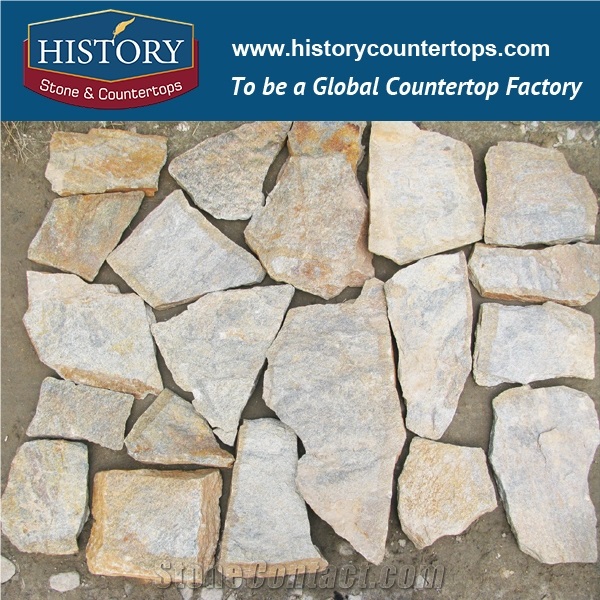 Yellow Wooden Color Sandstone, Irregular Shape Flagstone for Walling, Random Floor Covering Stone, Pavers Stone Lover for Garden