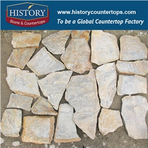 Yellow Wooden Color Sandstone, Irregular Shape Flagstone for Walling, Random Floor Covering Stone, Pavers Stone Lover for Garden