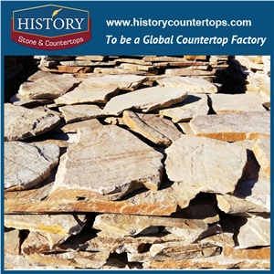 Yellow Wooden Color Sandstone, Irregular Shape Flagstone for Walling, Random Floor Covering Stone, Pavers Stone Lover for Garden