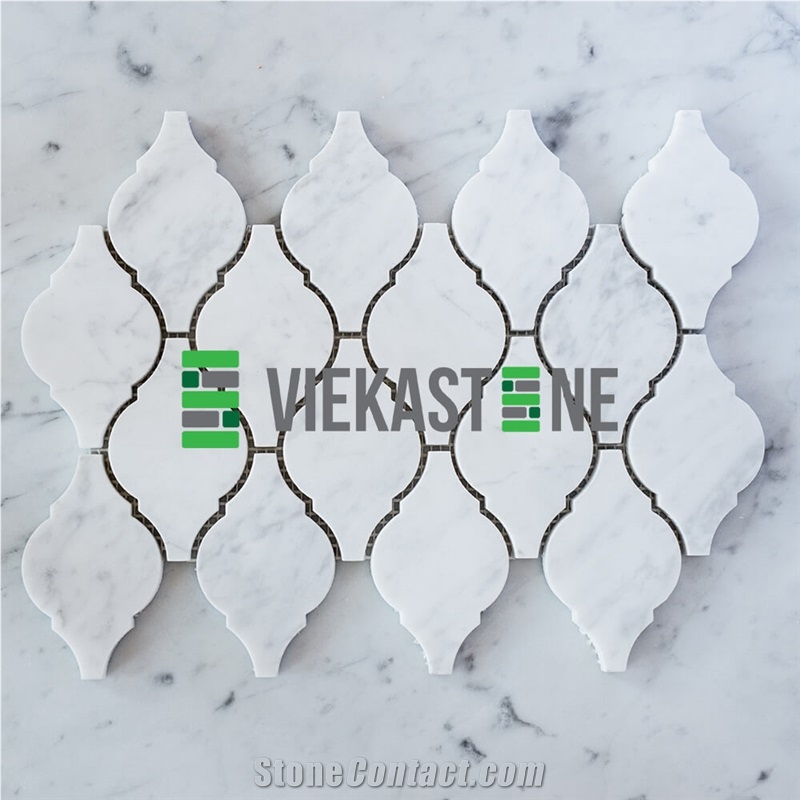 Bianco Carrara White Marble Mosaic Tile Abaresque Pattern Polished 95 mm Sheet 12‘’X12 for Interiro Kitchen, Bathroom, Backsplash Wall Floor Covering