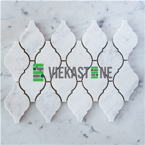 Bianco Carrara White Marble Mosaic Tile Abaresque Pattern Polished 95 mm Sheet 12‘’X12 for Interiro Kitchen, Bathroom, Backsplash Wall Floor Covering