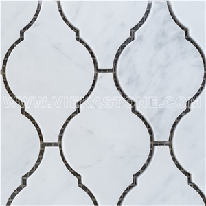 Bianco Carrara White Marble Mosaic Tile Abaresque Pattern Polished 95 mm Sheet 12‘’X12 for Interiro Kitchen, Bathroom, Backsplash Wall Floor Covering