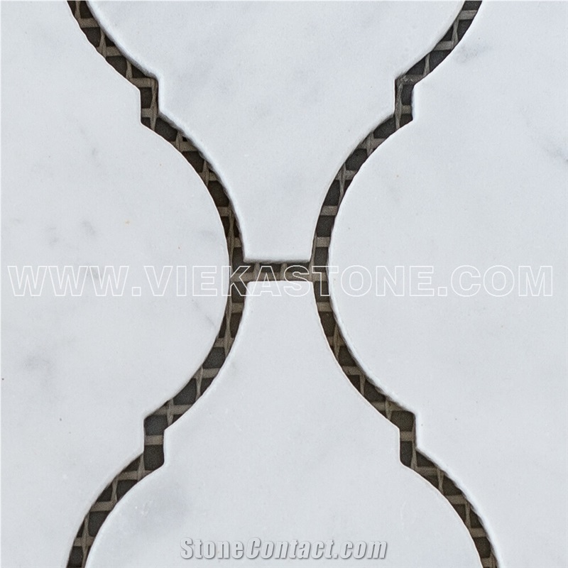 Bianco Carrara White Marble Mosaic Tile Abaresque Pattern Polished 95 mm Sheet 12‘’X12 for Interiro Kitchen, Bathroom, Backsplash Wall Floor Covering