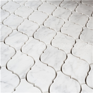 Bianco Carrara White Marble Mosaic Tile Abaresque Pattern Polished 95 mm Sheet 12‘’X12 for Interiro Kitchen, Bathroom, Backsplash Wall Floor Covering