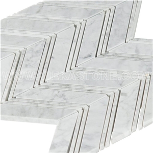 Bianco Carrara White Marble Mosaic Tile Chevron Pattern Polished Sheet 12‘’X12 for Interiro Kitchen, Bathroom, Backsplash Wall Floor Covering