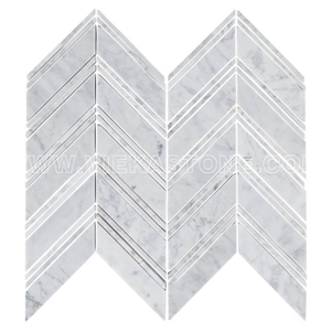 Bianco Carrara White Marble Mosaic Tile Chevron Pattern Polished Sheet 12‘’X12 for Interiro Kitchen, Bathroom, Backsplash Wall Floor Covering