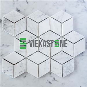 Bianco Carrara White Marble Mosaic Tile Cube Rhombus Pattern 12‘’X12 Vieka Stone for Kitchen, Washroom, Bathroom, Backsplash Wall and Floor Covering