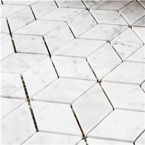 Bianco Carrara White Marble Mosaic Tile Cube Rhombus Pattern 12‘’X12 Vieka Stone for Kitchen, Washroom, Bathroom, Backsplash Wall and Floor Covering