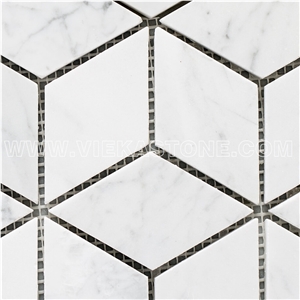 Bianco Carrara White Marble Mosaic Tile Cube Rhombus Pattern 12‘’X12 Vieka Stone for Kitchen, Washroom, Bathroom, Backsplash Wall and Floor Covering