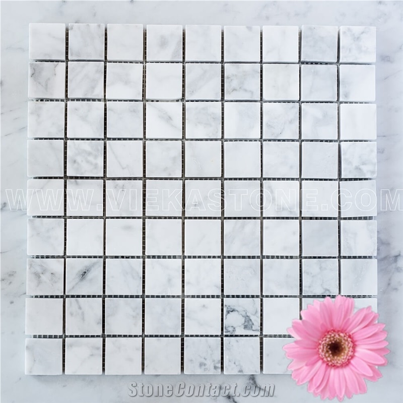 Bianco Carrara White Marble Mosaic Tile Polished Square 30mm 12"X12" Vieka Stone for Kitchen, Washroom, Bathroom, Backsplash Wall and Floor