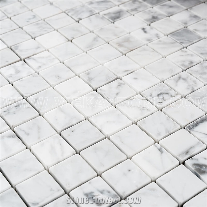 Bianco Carrara White Marble Mosaic Tile Polished Square 30mm 12"X12" Vieka Stone for Kitchen, Washroom, Bathroom, Backsplash Wall and Floor