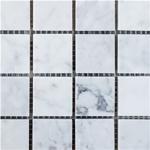 Bianco Carrara White Marble Mosaic Tile Polished Square 30mm 12"X12" Vieka Stone for Kitchen, Washroom, Bathroom, Backsplash Wall and Floor